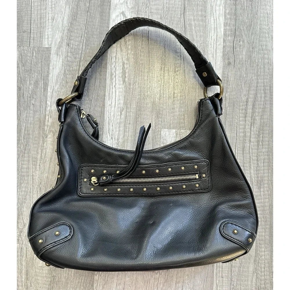 Black Michael Kors Ashbury Pebbled‎ Leather Shoulder Bag Hobo Purse Gold